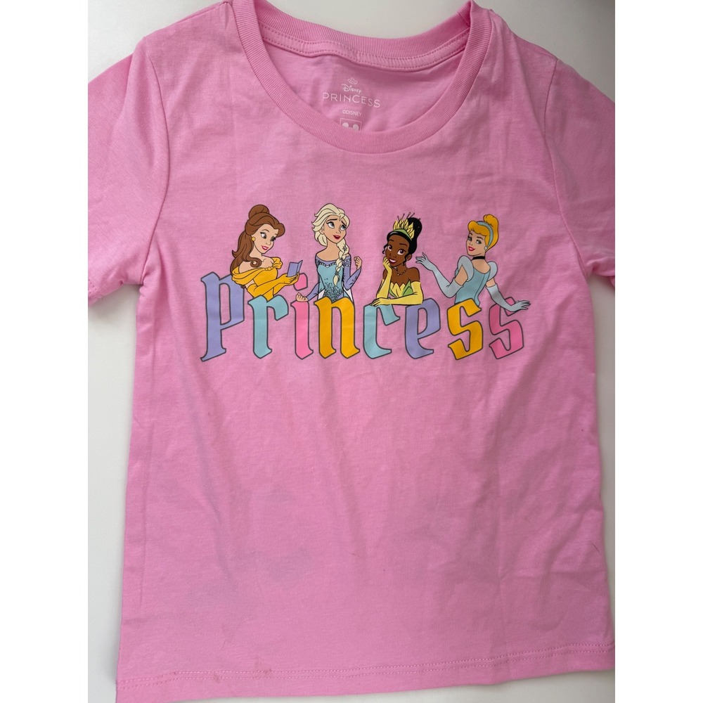 Disney Princess Girls Pink Graphic T-Shirt Belle Elsa Tiana Cinderella 5T